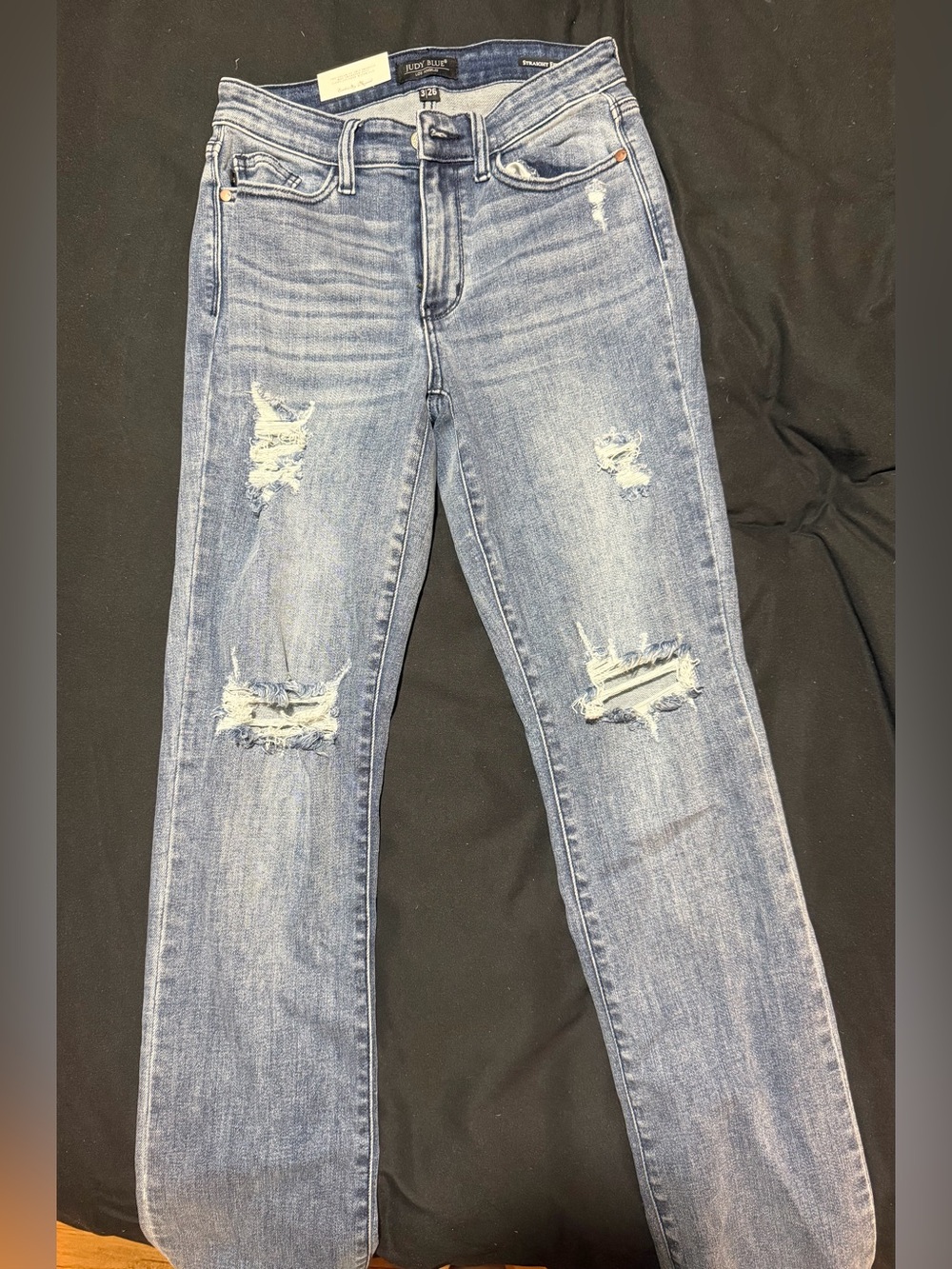 Judy Blue Women's Light Wash Straight Jeans with Leather Patch